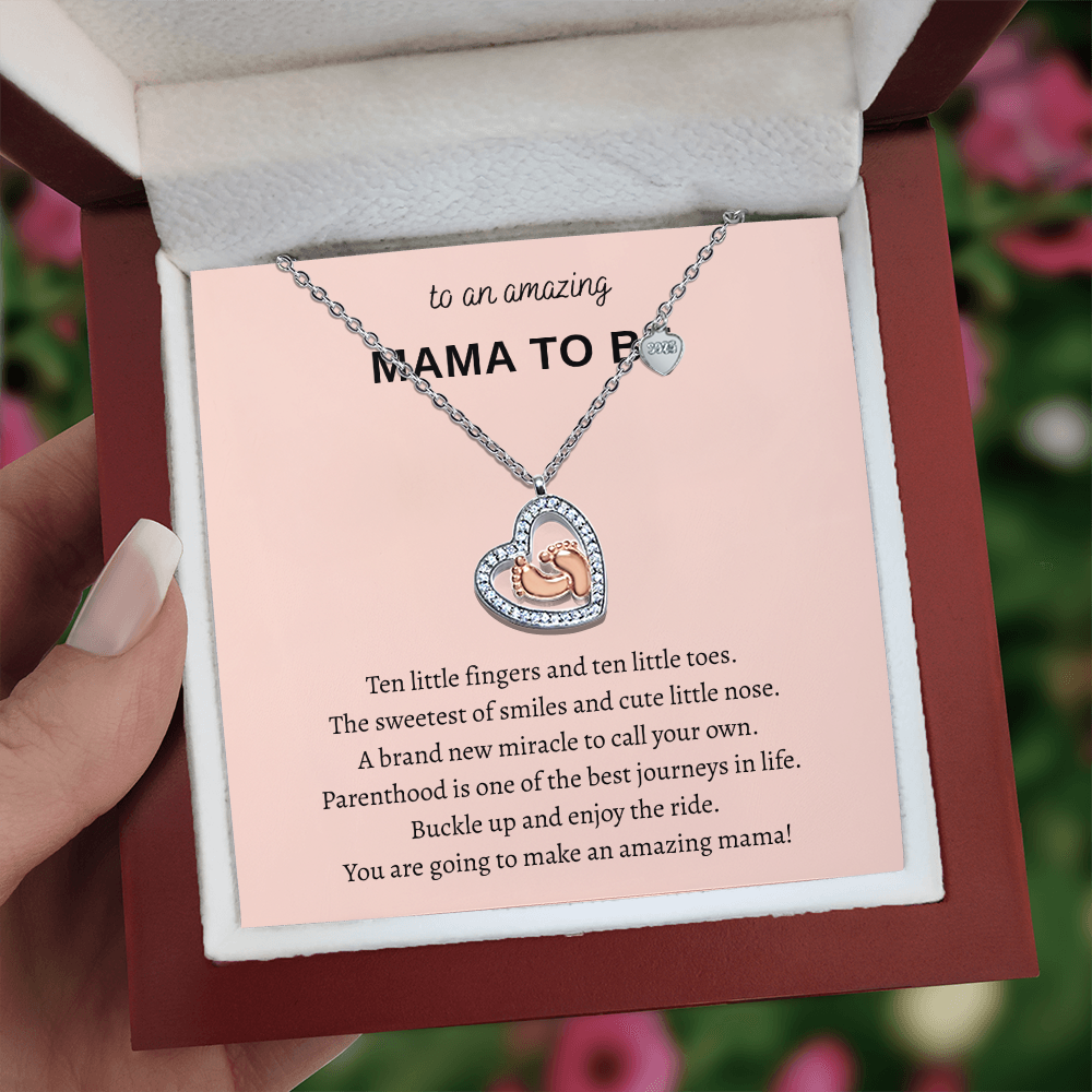 To An Amazing Mama To Be Baby Feet Heart  Necklace