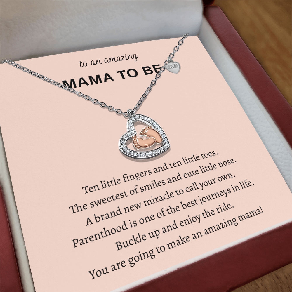 To An Amazing Mama To Be Baby Feet Heart  Necklace