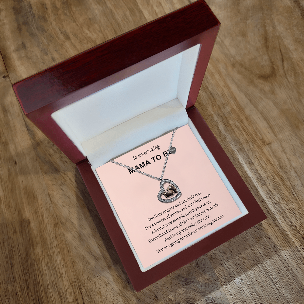 To An Amazing Mama To Be Baby Feet Heart  Necklace
