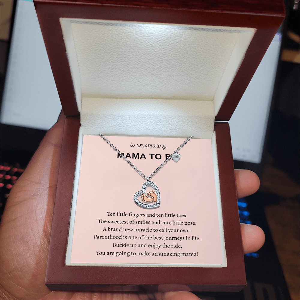 To An Amazing Mama To Be Baby Feet Heart  Necklace